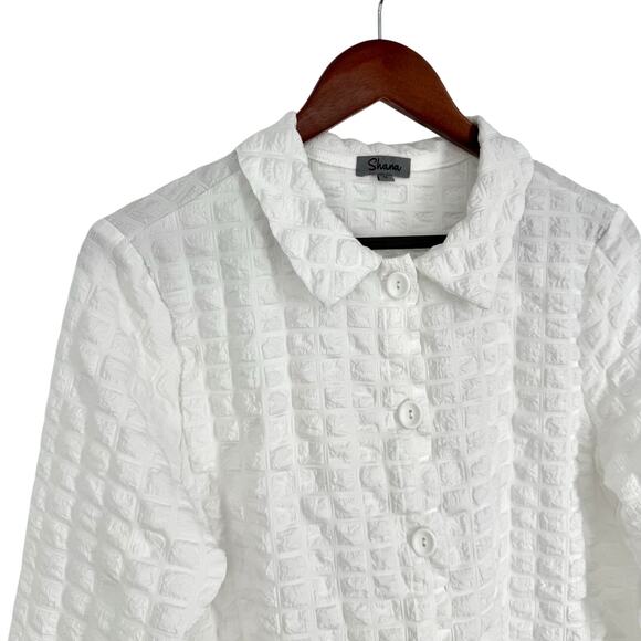 Shana Sz Medium White Wearable Art to Wear Long Sleeve Blouse Shirt Top Unique - Picture 3 of 9